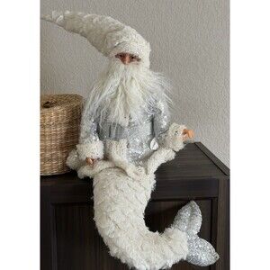 Coastal Nautical Christmas Mermaid Merman Santa Claus Shelf Sitter Plush Read